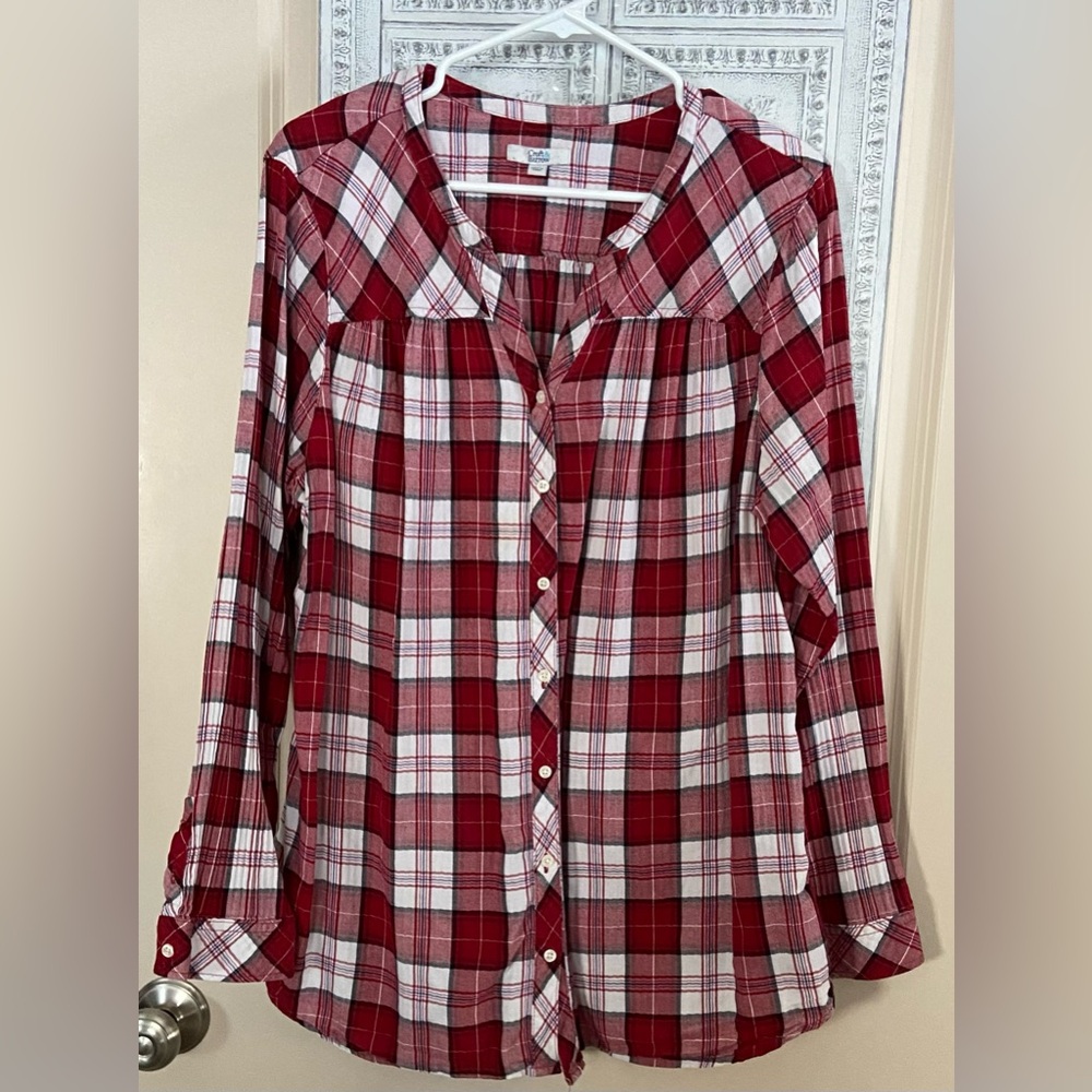 Gently Worn Croft&Barrow Sz-XXL Red Plaid Button-Up Flannel Wintertime Warm Top🎄 - Picture 3 of 16
